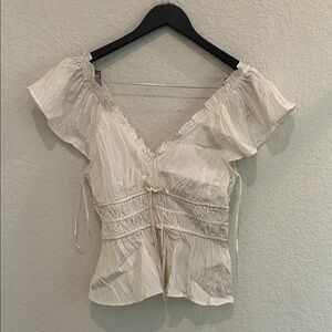J. Crew Cream Ruffled Peasant Blouse